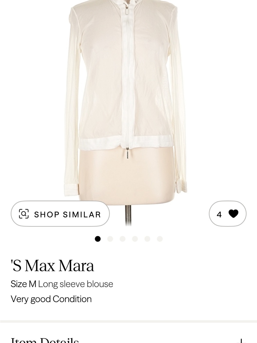 MaxMara Cream Zip-Front Long-Sleeve Blouse